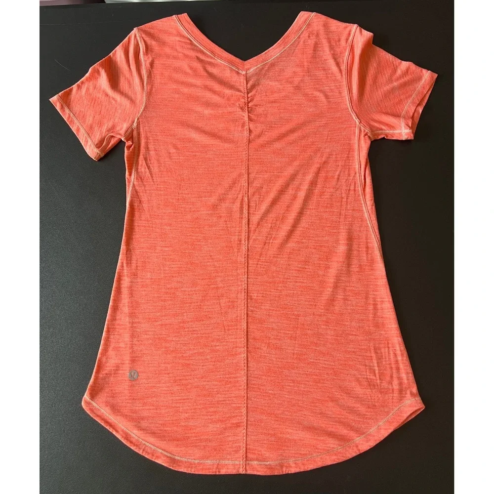 Lululemon Athletica Women Orange Space Dye Short Sleeve Tee Top (1199)
